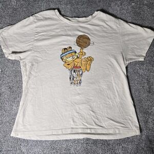 Garfield Shirt XL Juniors Beige‎  T-Shirt  Short Sleeve Garfield Basketball Hoop